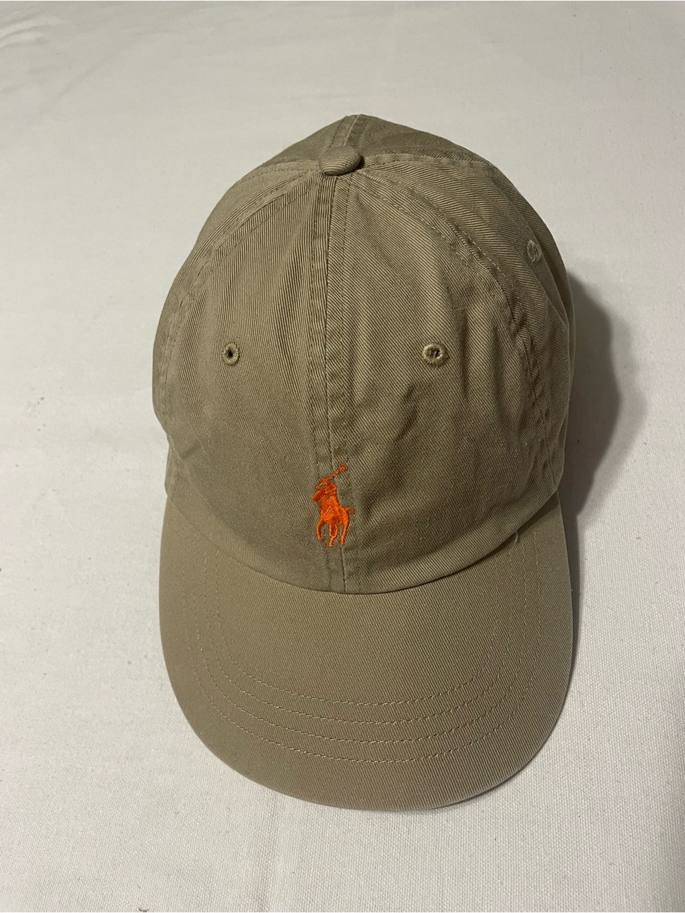 Ralph Lauren Khaki Baseball Cap with Orange Polo Logo
